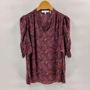 Lark & Ro Blouse Size Large Pullover Cinch Sleeve Multicolor Floral Lightweight